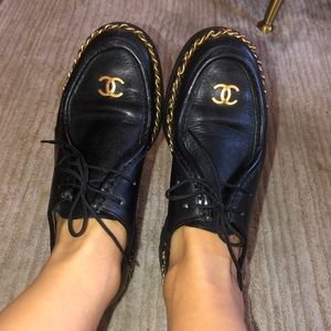 Chanel Vintage Black Leather Loafers